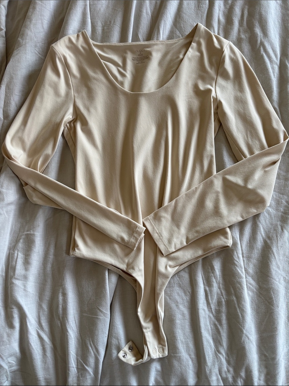 nuuds Cream Long Sleeve Scoop Neck Bodysuit